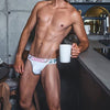 0850 Bikini Briefs men's moisture wicking briefs in white, front view