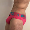 0850 Hollow-Out Briefs men's moisture wicking briefs in plum red, left side view