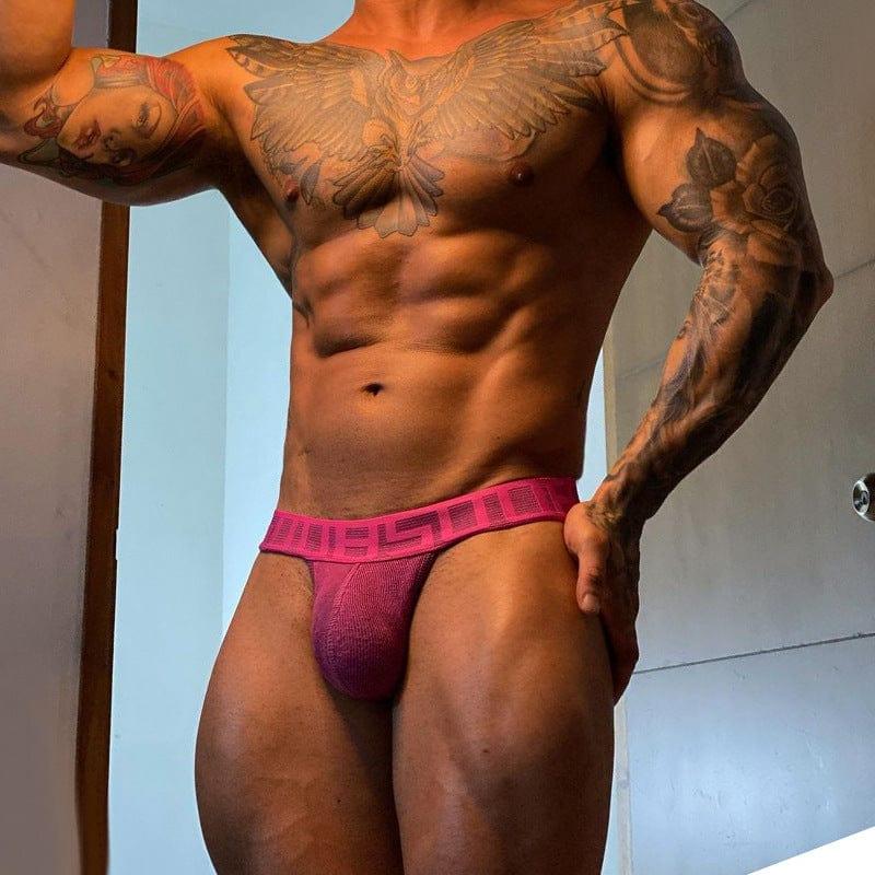 0850 Holographic Digital Briefs men's moisture wicking briefs in red, front view