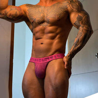 0850 Holographic Digital Briefs men's moisture wicking briefs in red, front view