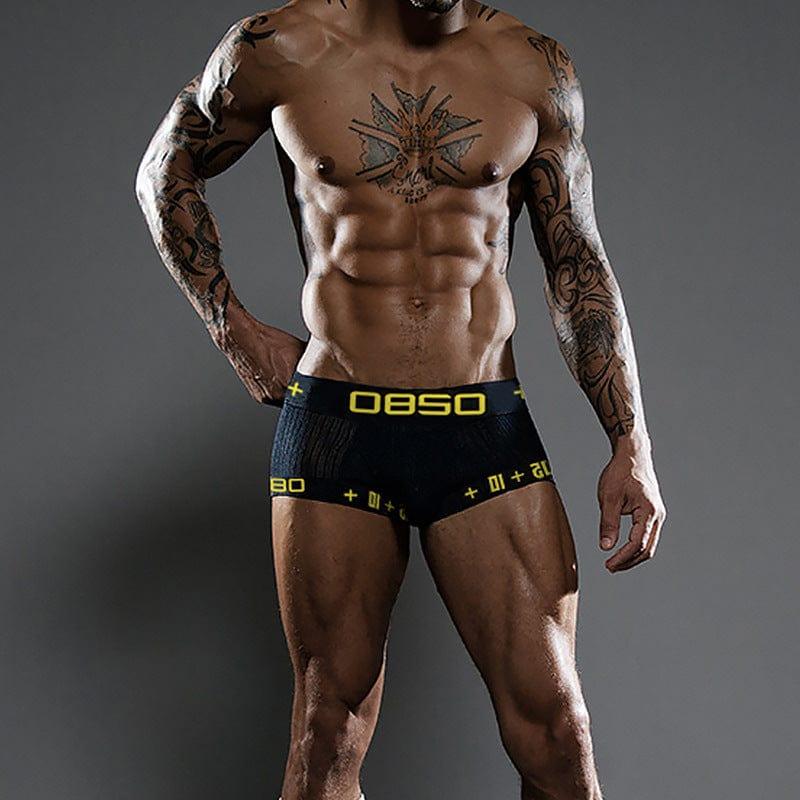 Daily wear|Gym sessions|Holiday parties|Pride events|Night gatherings|Breathable|Butt-lift design|Comfort|Proper support|Stylish appearance|Festive mood|Men's trunks|Low-rise underwear|Solid color trunks|Sexy trunks|Black|Front view