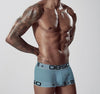 Daily wear|Gym sessions|Holiday parties|Pride events|Night gatherings|Breathable|Butt-lift design|Comfort|Proper support|Stylish appearance|Festive mood|Men's trunks|Low-rise underwear|Solid color trunks|Sexy trunks|Bright Blue|Right Side view