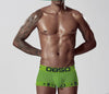 Daily wear|Gym sessions|Holiday parties|Pride events|Night gatherings|Breathable|Butt-lift design|Comfort|Proper support|Stylish appearance|Festive mood|Men's trunks|Low-rise underwear|Solid color trunks|Sexy trunks|Green|Front view