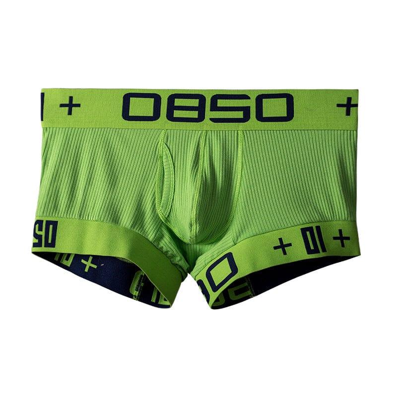 Daily wear|Gym sessions|Holiday parties|Pride events|Night gatherings|Breathable|Butt-lift design|Comfort|Proper support|Stylish appearance|Festive mood|Men's trunks|Low-rise underwear|Solid color trunks|Sexy trunks|Green|Front view2