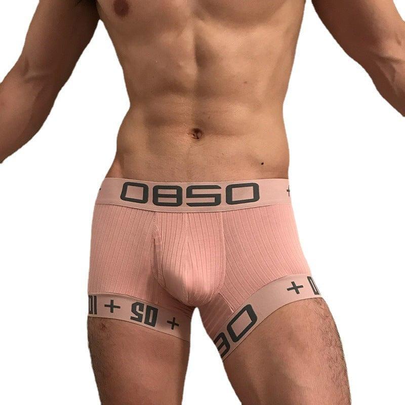 Daily wear|Gym sessions|Holiday parties|Pride events|Night gatherings|Breathable|Butt-lift design|Comfort|Proper support|Stylish appearance|Festive mood|Men's trunks|Low-rise underwear|Solid color trunks|Sexy trunks|Pink|Front view