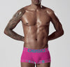 Daily wear|Gym sessions|Holiday parties|Pride events|Night gatherings|Breathable|Butt-lift design|Comfort|Proper support|Stylish appearance|Festive mood|Men's trunks|Low-rise underwear|Solid color trunks|Sexy trunks|Plum Red|Front view