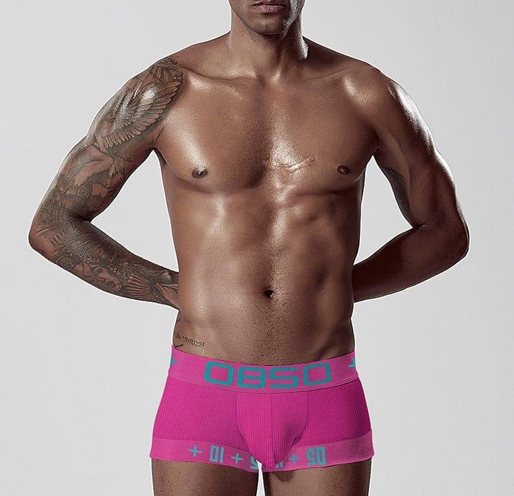 Daily wear|Gym sessions|Holiday parties|Pride events|Night gatherings|Breathable|Butt-lift design|Comfort|Proper support|Stylish appearance|Festive mood|Men's trunks|Low-rise underwear|Solid color trunks|Sexy trunks|Plum Red|Front view