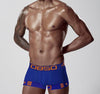 Daily wear|Gym sessions|Holiday parties|Pride events|Night gatherings|Breathable|Butt-lift design|Comfort|Proper support|Stylish appearance|Festive mood|Men's trunks|Low-rise underwear|Solid color trunks|Sexy trunks|Sky Blue|Front view