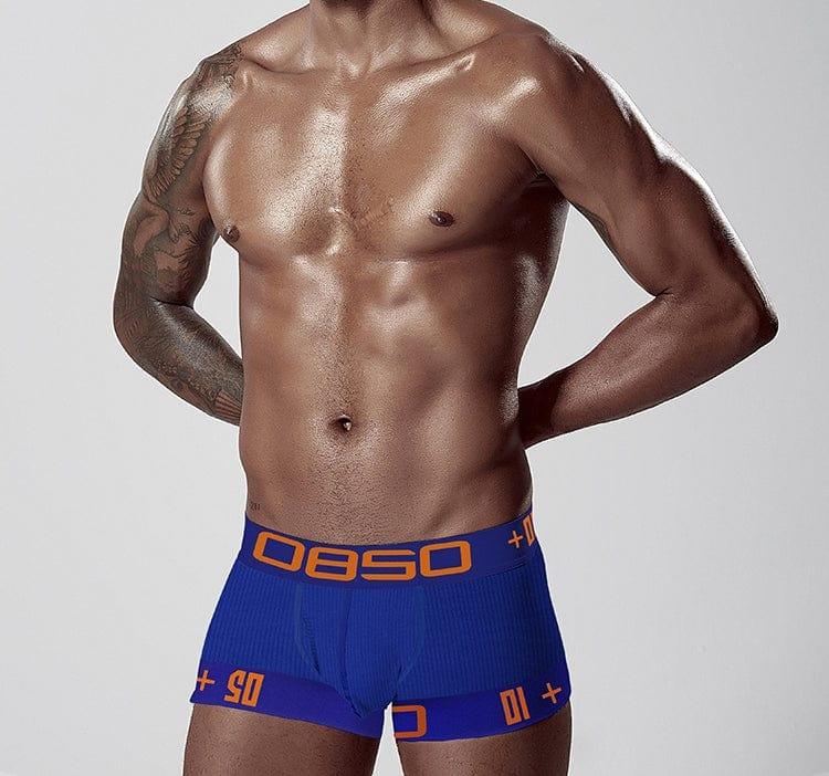 Daily wear|Gym sessions|Holiday parties|Pride events|Night gatherings|Breathable|Butt-lift design|Comfort|Proper support|Stylish appearance|Festive mood|Men's trunks|Low-rise underwear|Solid color trunks|Sexy trunks|Sky Blue|Front view