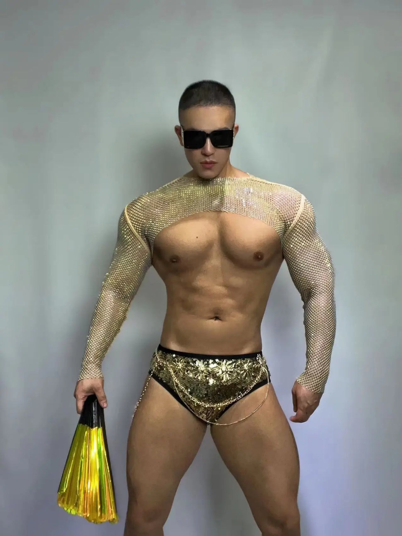 PRINCEWEAR™ | Rhinestone Mesh Crop Top & Briefs GoGo Boy Costume