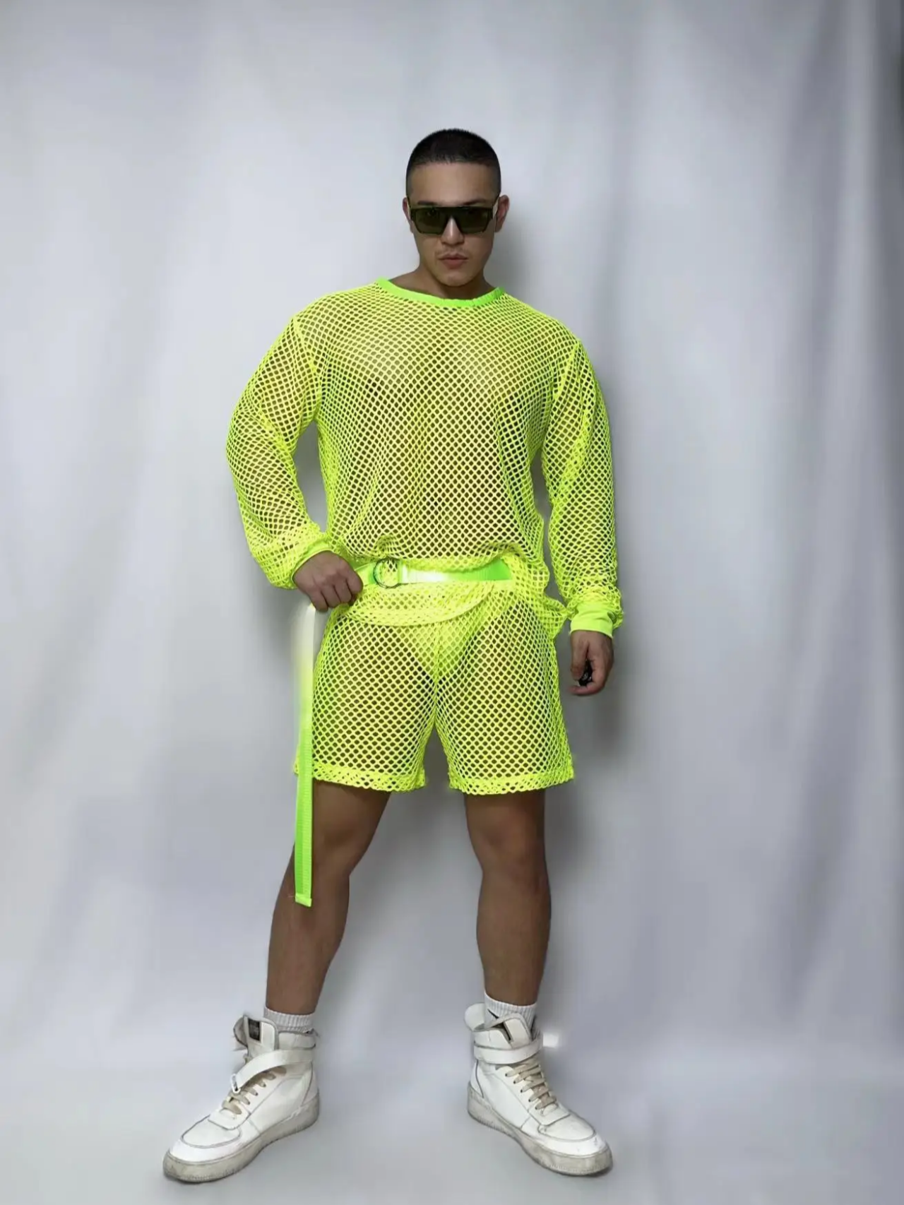 PRINCEWEAR™ | Fishnet Top & Shorts With Belt GoGo Boy Costume