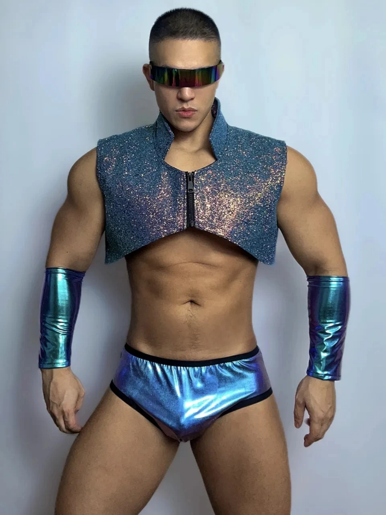 PRINCEWEAR™ | Glitter Vest & Briefs With Sleeves GoGo Boy Costume