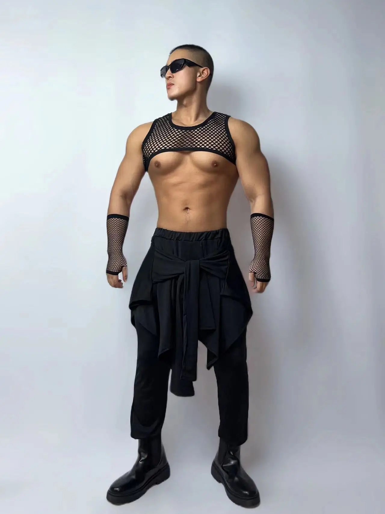 PRINCEWEAR™ | Fishnet Top & Sleeves With Pants GoGo Boy Costume