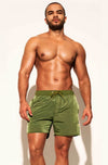 Front view of DESMIIT Double Layer Swim Trunks with Quick Dry feature in Green.