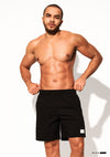 Front view of DESMIIT Quick-Dry Swim Beach Shorts with Quick Dry feature in Black.