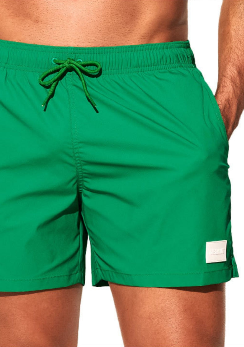 Detail view of DESMIIT Quick-Dry Swim Beach Shorts with Quick Dry feature in Green.