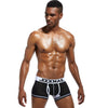 JOCKMAIL Bulge Pouch Mesh Boxers men's breathable mesh underwear in 412Black, front view