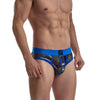 JOCKMAIL Camo Mesh Sports Briefs men's breathable design briefs in blue, front view