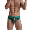 JOCKMAIL Camo Mesh Sports Briefs men's breathable design briefs in green, front view