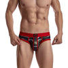 JOCKMAIL Camo Mesh Sports Briefs men's breathable design briefs in red, front view