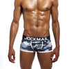 Daily wear|Gym sessions|Holiday parties|Pride events|Night gatherings|Breathable|Butt-lift design|Snug fit|Lightweight|Shaping|Waistline control|Slimming|Abdomen control|Comfort|Proper support|Stylish appearance|Festive mood|Body sculpting|Men's trunks|Low-rise underwear|Camo trunks|Sexy trunks|Gray|Front view2