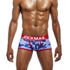 Daily wear|Gym sessions|Holiday parties|Pride events|Night gatherings|Breathable|Butt-lift design|Snug fit|Lightweight|Shaping|Waistline control|Slimming|Abdomen control|Comfort|Proper support|Stylish appearance|Festive mood|Body sculpting|Men's trunks|Low-rise underwear|Camo trunks|Sexy trunks|Red|Front view2