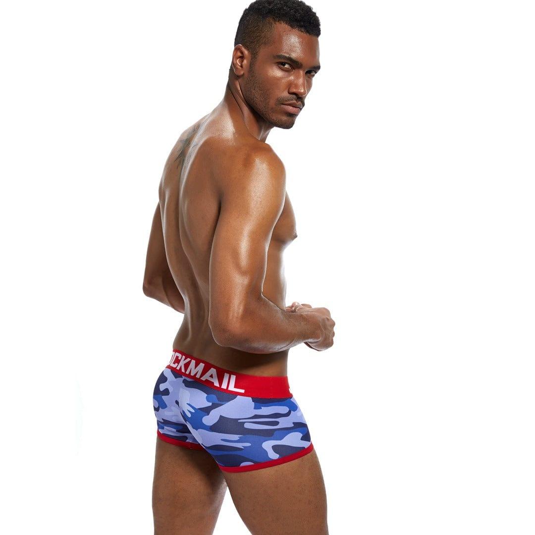 Daily wear|Gym sessions|Holiday parties|Pride events|Night gatherings|Breathable|Butt-lift design|Snug fit|Lightweight|Shaping|Waistline control|Slimming|Abdomen control|Comfort|Proper support|Stylish appearance|Festive mood|Body sculpting|Men's trunks|Low-rise underwear|Camo trunks|Sexy trunks|Red|Right Side view