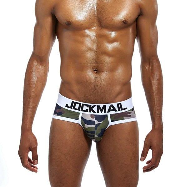 Daily wear|Gym sessions|Holiday parties|Pride events|Night gatherings|Breathable|Butt-lift design|Snug fit|Lightweight|Shaping|Waistline control|Slimming|Abdomen control|Antibacterial|Comfort|Proper support|Stylish appearance|Festive mood|Body sculpting|Men's trunks|Low-rise underwear|Camo trunks|Vigor series trunks|Sexy trunks|Green|Front view
