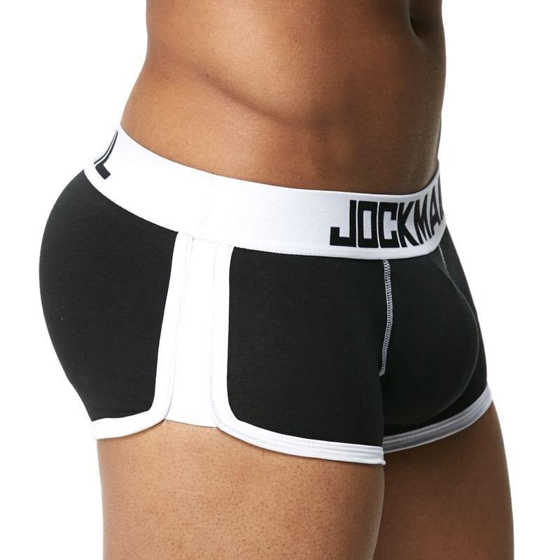 Daily wear|Gym sessions|Holiday parties|Pride events|Night gatherings|Breathable|Butt-lift design|Snug fit|Lightweight|Shaping|Waistline control|Slimming|Abdomen control|Comfort|Proper support|Stylish appearance|Festive mood|Body sculpting|Men's trunks|Low-rise underwear|Cotton trunks|Sponge pad trunks|Sexy trunks|Black|Right Side view