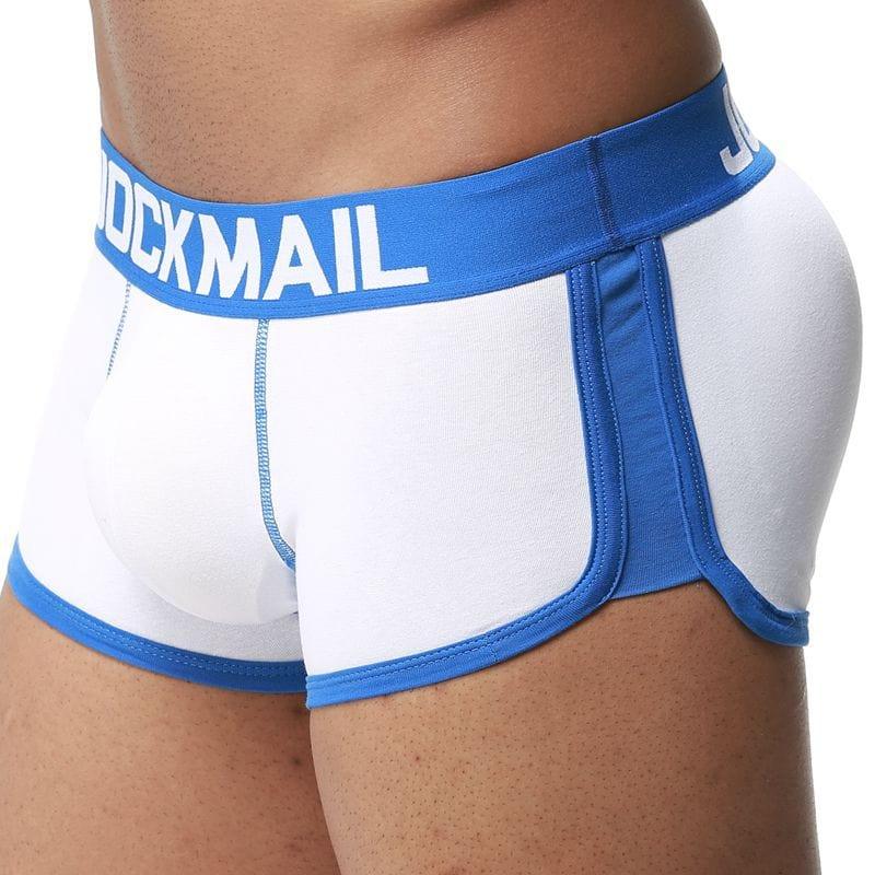 Daily wear|Gym sessions|Holiday parties|Pride events|Night gatherings|Breathable|Butt-lift design|Snug fit|Lightweight|Shaping|Waistline control|Slimming|Abdomen control|Comfort|Proper support|Stylish appearance|Festive mood|Body sculpting|Men's trunks|Low-rise underwear|Cotton trunks|Sponge pad trunks|Sexy trunks|White|Left Side view