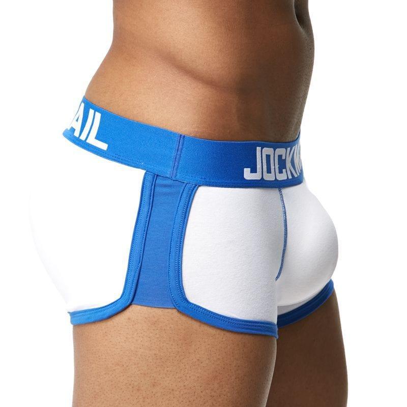 Daily wear|Gym sessions|Holiday parties|Pride events|Night gatherings|Breathable|Butt-lift design|Snug fit|Lightweight|Shaping|Waistline control|Slimming|Abdomen control|Comfort|Proper support|Stylish appearance|Festive mood|Body sculpting|Men's trunks|Low-rise underwear|Cotton trunks|Sponge pad trunks|Sexy trunks|White|Right Side view