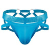JOCKMAIL Electric Charge Adjustable Support Dual Jockstrap men's stretchable jockstrap in Aqua, front view