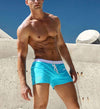 Front view of JOCKMAIL Hot Spring Swim Boxer with Quick Dry feature in Sky Blue.