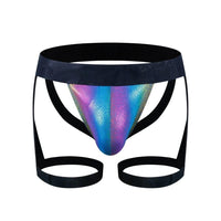 JOCKMAIL Iridescent Suspenders Double Jockstrap men's comfort fit jockstrap in Rainbow, front view