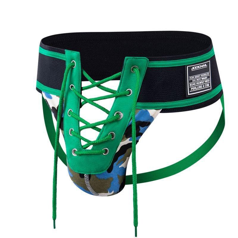 JOCKMAIL Lace-Up Jockstrap men's comfort fit jockstrap in Green, 3D left side view