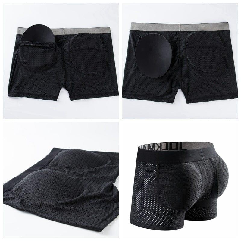 JOCKMAIL Mesh Boxers with Sponge Padding men's breathable underwear in black, three-view product image