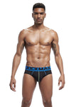 JOCKMAIL Mesh Sports Briefs men's breathable design briefs in black, front view