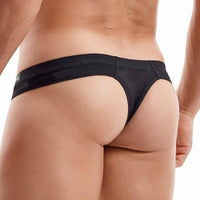 JOCKMAIL NatureVibe Mesh Thong with Bulge Pouch men's comfort fit thong in Black, back view