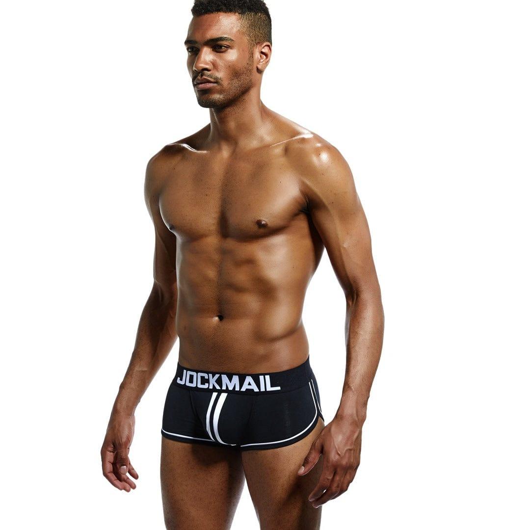 Daily wear|Gym sessions|Holiday parties|Pride events|Night gatherings|Breathable|Butt-lift design|Snug fit|Lightweight|Shaping|Waistline control|Slimming|Abdomen control|Comfort|Proper support|Stylish appearance|Festive mood|Body sculpting|Men's trunks|Low-rise underwear|Polyester pouch trunks|Sexy trunks|Open-back trunks|Black|Left Side view1
