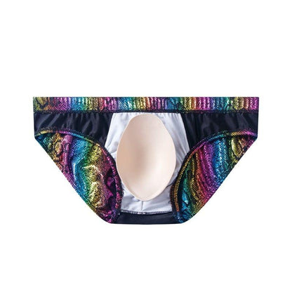 prince-wear JOCKMAIL | Iridescent Snake Print Swim Brief with Removable Bulge Pouch