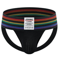 JOCKMAIL Rainbow Big Boy Bulge Pouch Jockstrap men's comfort fit jockstrap in Black, front view