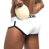 JOCKMAIL Sports Briefs with Sponge Pad men's breathable design briefs in white, back view