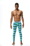 Front view of JOCKMAIL Striped Bulge Pouch Long Johns with Comfort Fit feature in Lake Blue.