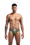 JOCKMAIL Tri-Stripe Jockstrap men's breathable design jockstrap in Army Green, front view