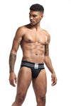 JOCKMAIL Tri-Stripe Jockstrap men's breathable design jockstrap in Black, front view