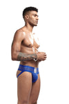 JOCKMAIL Tri-Stripe Jockstrap men's breathable design jockstrap in Blue, right side view