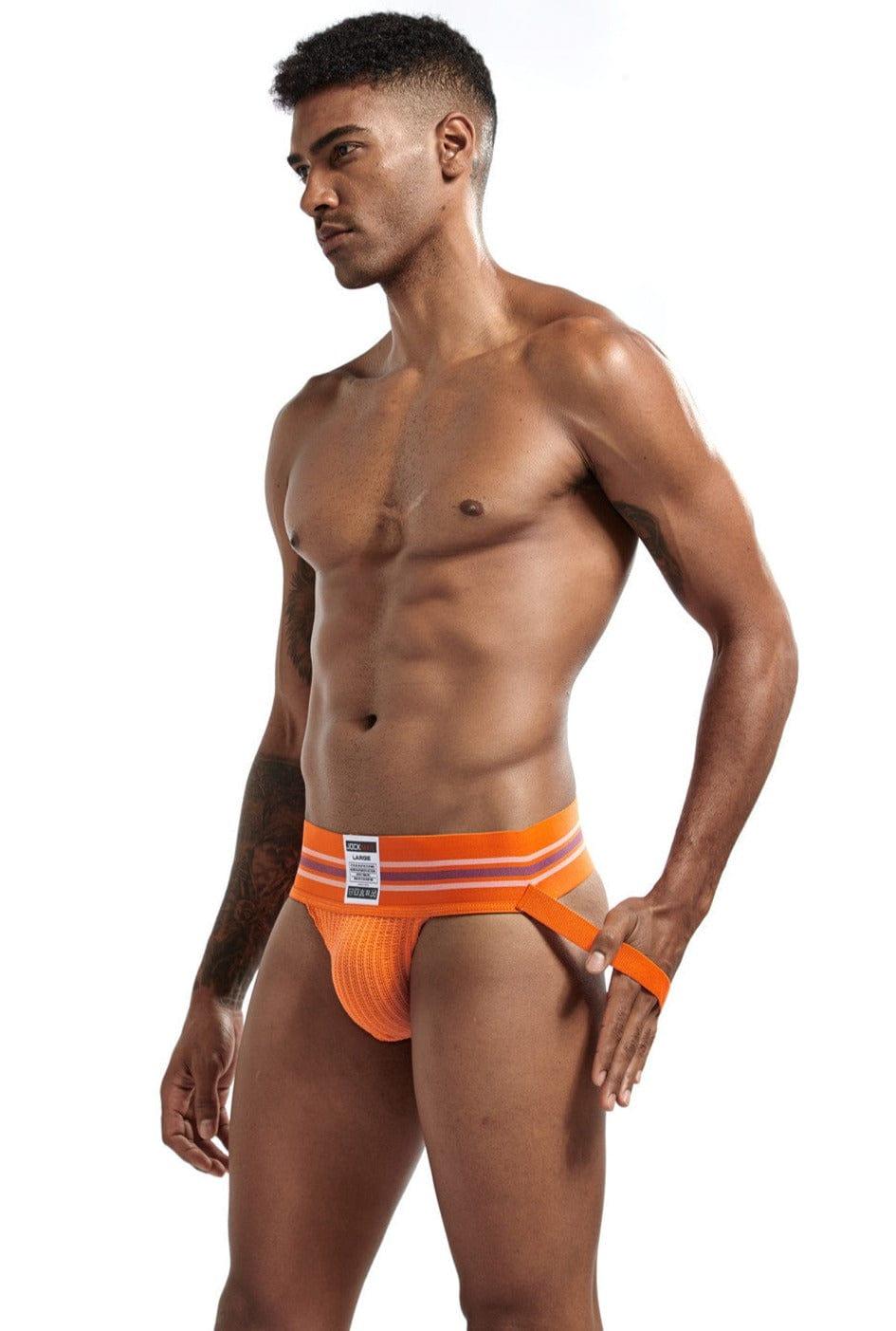 JOCKMAIL Tri-Stripe Jockstrap men's breathable design jockstrap in Orange, front view