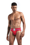 JOCKMAIL Tri-Stripe Jockstrap men's breathable design jockstrap in Red, front view