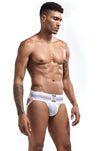 JOCKMAIL Tri-Stripe Jockstrap men's breathable design jockstrap in White, front view