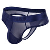 JOCKMAIL Vibrant Sheer Thong men's comfort fit thong in Sapphire Blue, left side view